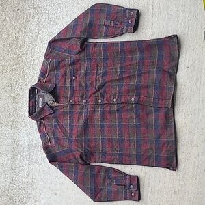 Firethorn Plaid Wool Blend Button Shirt Cabincore Red Winter Warm Flannel Blue